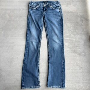 Vintage Y2K Silver Low Rise Slim Bootcut Jeans Women's Blue Distressed Denim